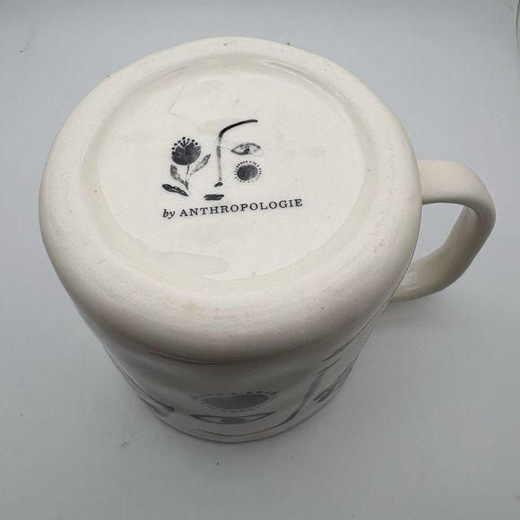 Anthropologie Hestia Mug Love is Love White Black Face Flowers Inside Message - Picture 5 of 5